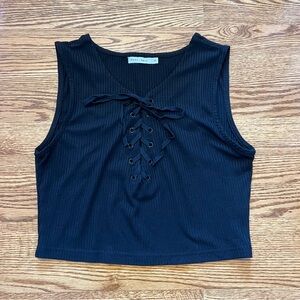 Pare Basic Black Tie Front Crop Tank Top